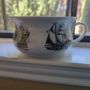 Portmeirionion Pottery "Sailing Ships" Stoke On Trent Vintage Handled Bowl